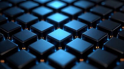 Obraz premium Dark Blue Cubes Glowing Abstract Background. AI Generated