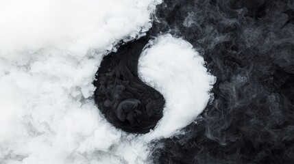 Black and White Smoke Yin Yang Symbol Representing Balance and Duality in Artistic Abstract Composition