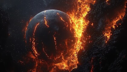 Burning Planet in Space