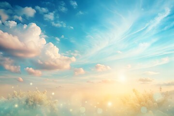 A delicate sky blue background fades into a soft, warm ivory background