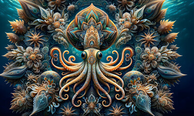 Künstlerische Illustration eines Tintenfisches, Oktopus, artwork