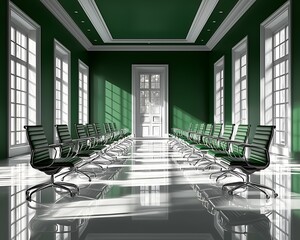 Emerald conference room, sunlight