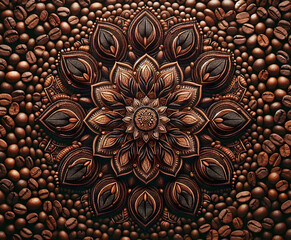 Naklejka premium Zauberhaftes Mandala, gelegt aus Kaffeebohnen, braun, Hintergrund
