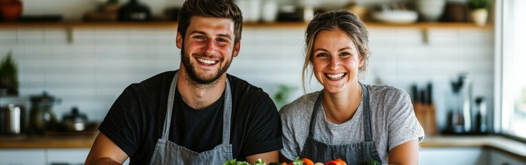 Couple preparing fresh vegetables in a cozy kitchen setting