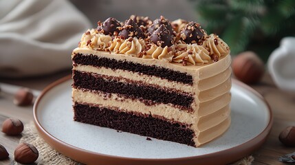 Hazelnut Cake Slice on Plate