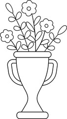 Trophy with flowers outline flat vector illustration.
Trophy flowers coloring pages for adults and kids.
The winner's golden cup is filled with flowers Isolated.
Transparent background.