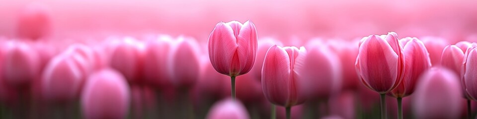 Field of Dreams Vibrant Pink Tulips in Full Bloom Under Natural Daylight, Selective Focus