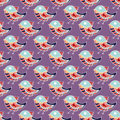  Folk bird and flower ornament. Pattern in hand draw style, created for fabrics