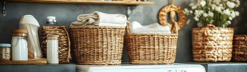 Obraz premium Laundry room baskets, towels, shelf