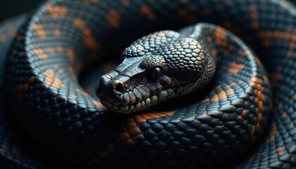 Obraz premium Deep black python hide, intricate scale pattern , design, wallpaper, photography