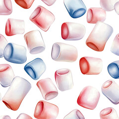 Watercolor seamless pattern of marshmallows, isolated on a white background, featuring a creative and artistic design. PNG
