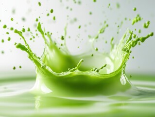 Slow-motion Splash of Matcha Powder into Milk, Creating an Emerald Green Whirlpool with a Milk Crown Effect