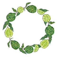 Bergamot Round Frame. Watercolor Illustration