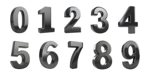 Glossy 3d Black Metallic Number Set