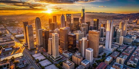 Aerial View of Downtown Los Angeles Skyline, California