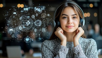 Woman headset customer service