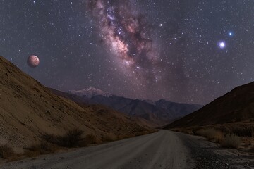 Mountain road Milky Way night