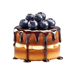 Blueberry cake with oozing sauce isolated on a white background, emphasizing indulgent features. PNG