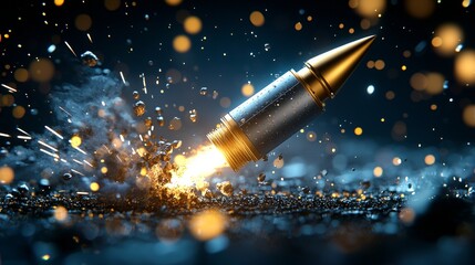Explosive bullet shooting action dark studio environment digital art cinematic perspective high-definition visuals captivating dynamics