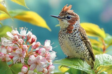 Colorful Bird on Spring Blossoms