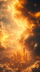 City floating in fiery clouds