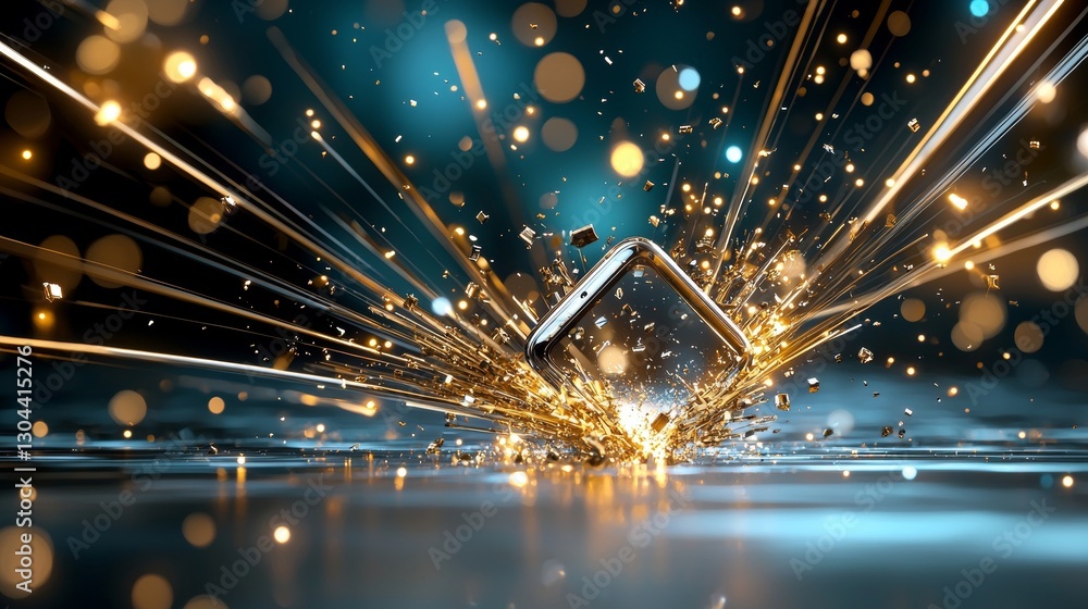 Aufkleber explosive phone impact creating sparkling visuals digital realm high-quality image vibrant environme