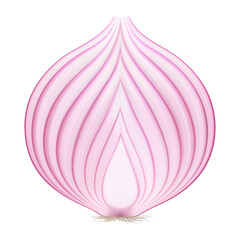 Half a fresh onion. Half of ripe yellow onion with green feather isolated on white background. Healthy food. Natural vegetable. Realistic 3d vector illustration