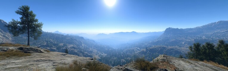 Fototapeta premium Fog enveloping serene valley landscape at midday