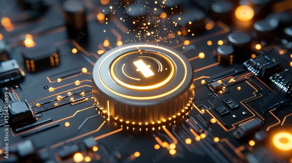 Aufkleber showcasing the future of technology a glowing circuit board with sparkling elements modern workspace
