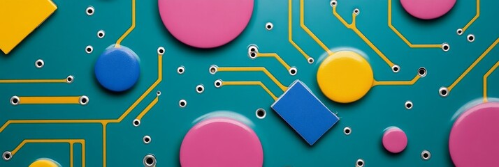 Colorful Circuit Board Design - Abstract tech background, vibrant hues, circuit paths, connectivity, modern technology. Symbolizing innovation, technology, connection, progress, and design
