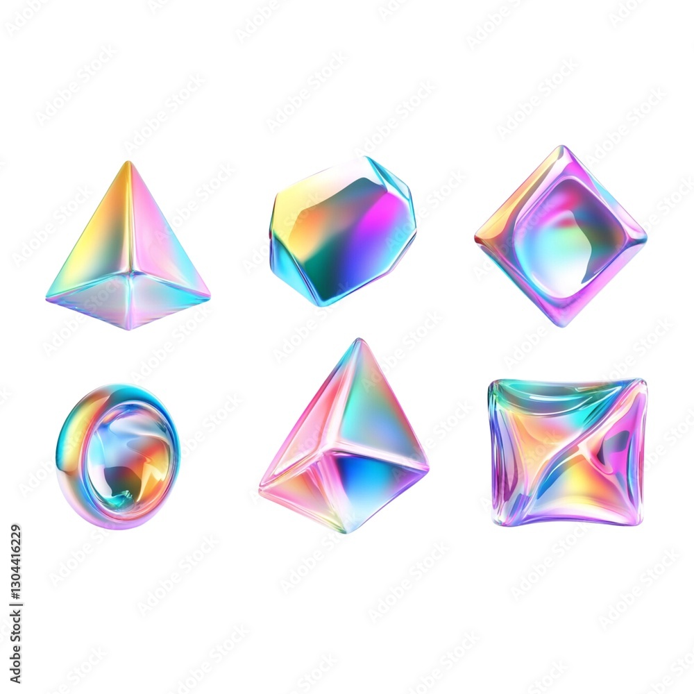 Aufkleber iridescent abstract geometric shapes with holographic effect for modern design and creative projects