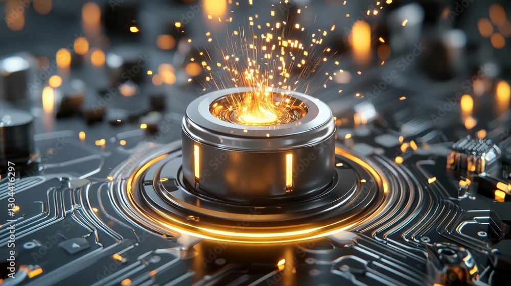 Aufkleber dynamic industrial innovation close-up of a circuit board with sparks technology lab digital art hig