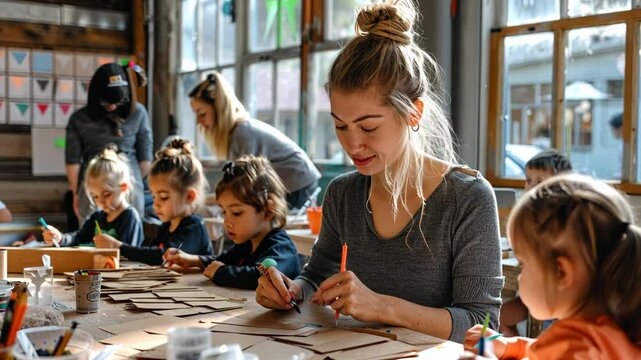 creative activity with a teacher and a group of children