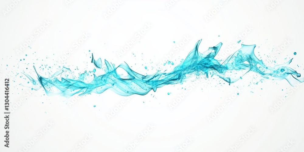 Aufkleber cyan wave of abstract motion, network connecting points and lines on white, digital landscape.