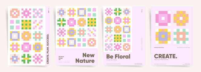 Floral Geometric Cover Design. Colorful Abstract Layout for Brochure, Flyer, Poster, Marketing, Business, Annual Report