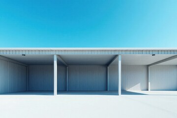 Obraz premium Modern Architectural Design of a Covered Parking Structure Under a Clear Blue Sky