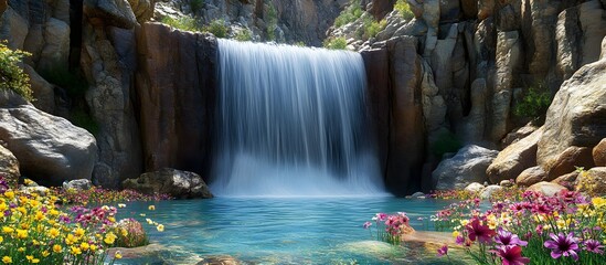 Majestic Waterfall Flowing into a Crystal Clear Pool