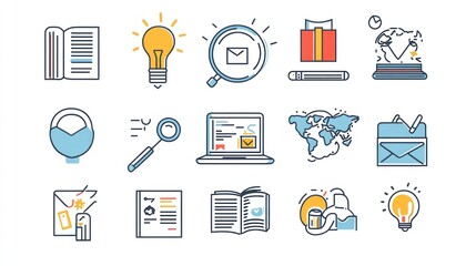 Global Communication Icons Ideas, Books, Email, Research