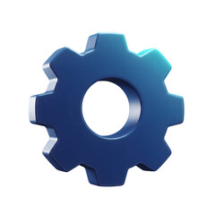 3D Blue Gear Icon on Transparent Background