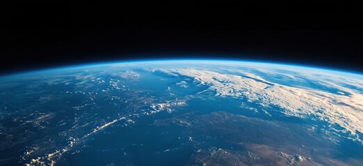 Fototapeta premium View from Space: Earth's Surface with Dark Black Sky, Showcasing Global Features and the Beauty of Our Planet in All Its Glory