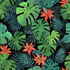 Tropical Paradise: Lush Monstera and Exotic Flowers