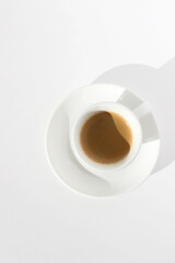 Espresso Coffee Overhead View on White Background. Cafe.