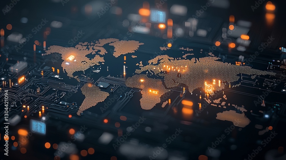 Poster global technology network mapping digital world infographic design urban environment aerial viewpoin