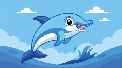 Fototapeta premium Dolphin jumping joyfully above the ocean waves during a bright and sunny day