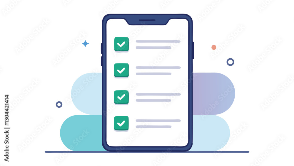 Fototapete checklist on a tablet screen with colorful background and completed tasks illustrating digital produ