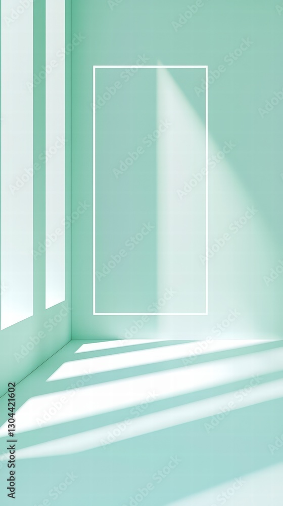 Aufkleber geometric elegance: an empty frame within a pastel-hued minimalist interior. the play of light and s
