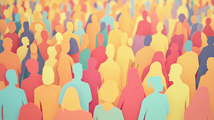 A paper cut artwork depicting a diverse crowd of people. The figures are carefully crafted with unique shapes and sizes, representing a variety of backgrounds and cultures.