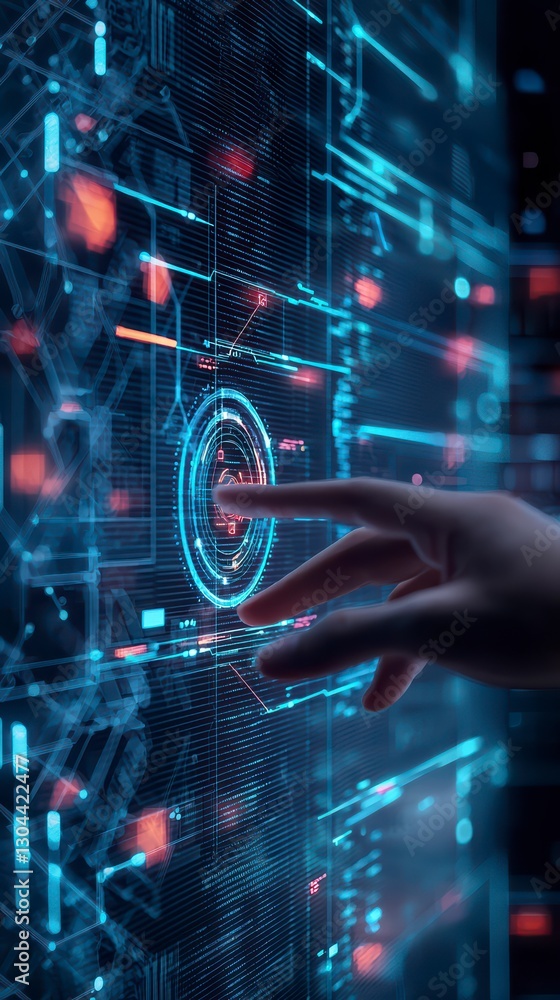 Aufkleber digital frontier: a hand interacts with a holographic user interface, representing cutting-edge tech