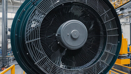 Industrial Cooling Fan Inside Factory Close Up Perspective and Metal Structure