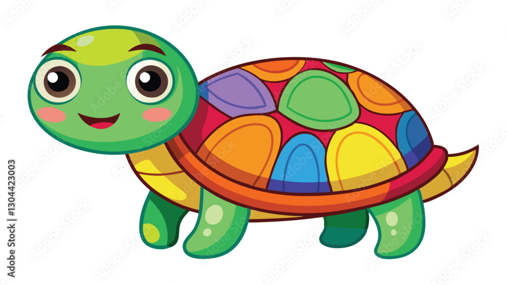 Poster Colorful cartoon turtle character with a friendly expression and vibrant shell design enjoying a bright day
